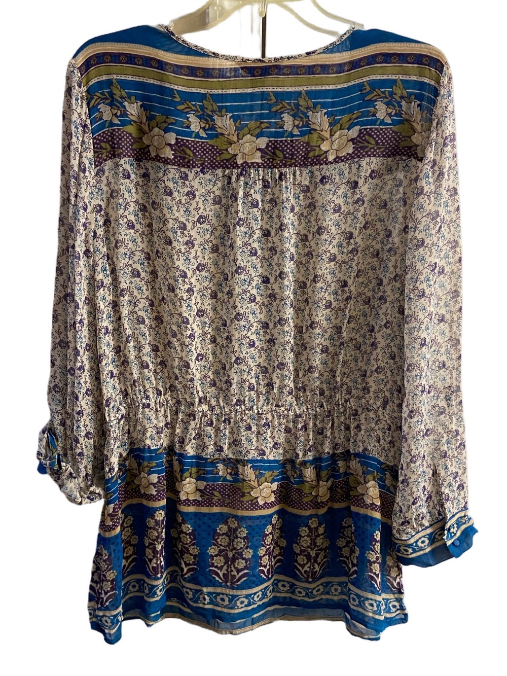 Lucky Brand Blue and Cream Floral Boho Tunic Blouse XL - Picture 3 of 10